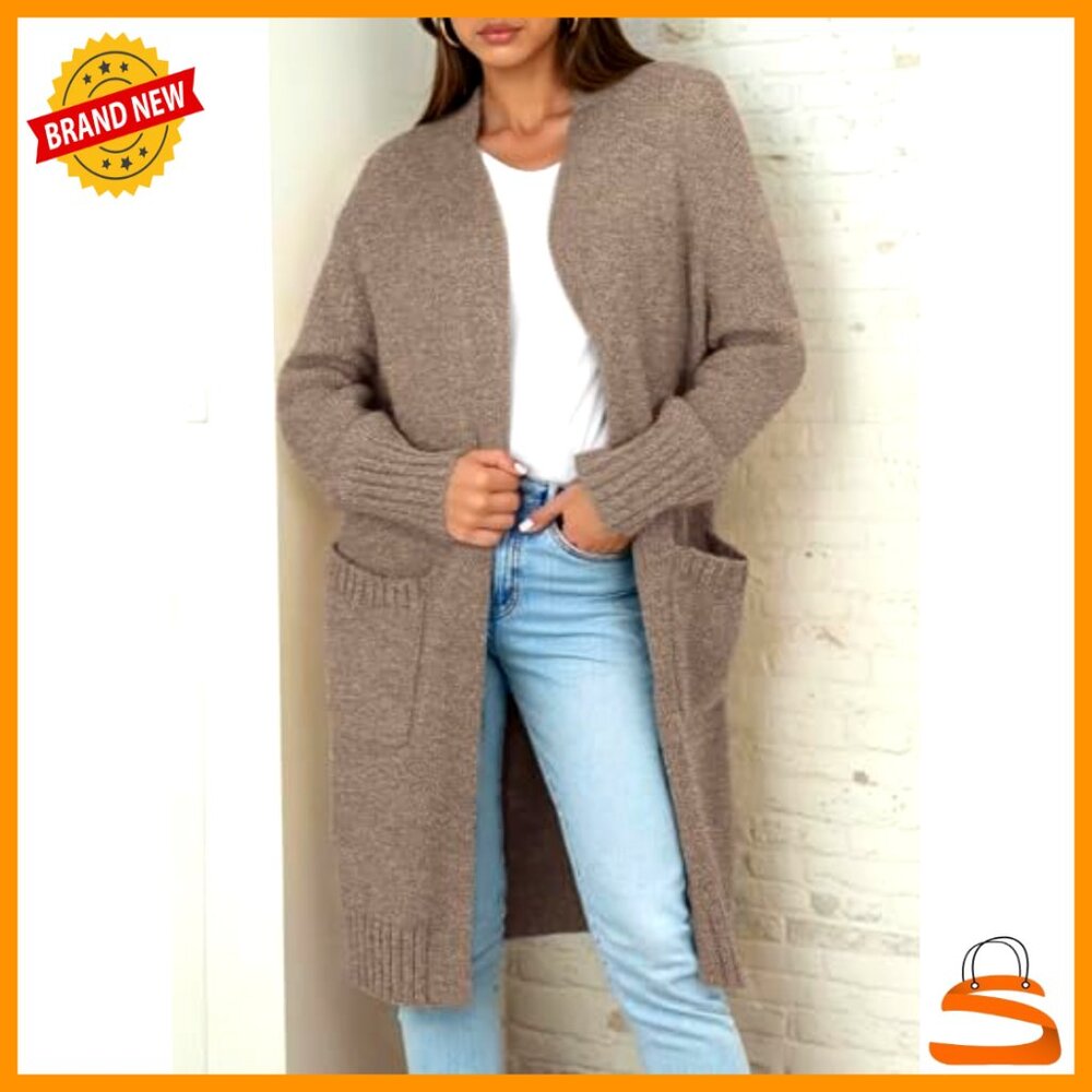 Oversized Knit Cardigan Open Front Long Sleeve Chic Loose Fit Winter Sweater - Picture 6 of 7
